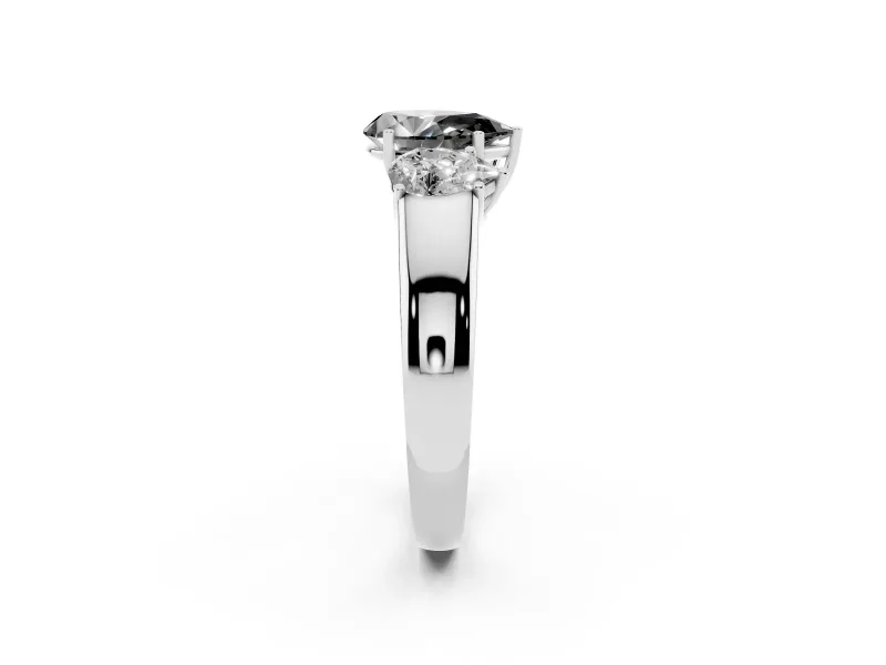 Fancy Black Three-Stone Pear Cut Diamond Ring Set in Silver with Matching Prong Settings and Plain Band