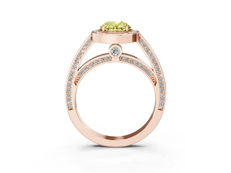 Oval Sectioned Halo Engagement Ring Setting for a Fancy Yellow Lab-Grown Diamond | Rose Gold