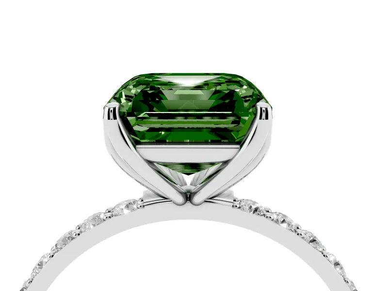 Asscher Cut Pave Engagement Ring Setting for a Fancy Green Lab-Grown Diamond | Slim Band | Platinum