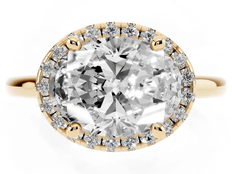 Oval Halo Engagement Ring Setting | Plain Polished Band | Yellow Gold