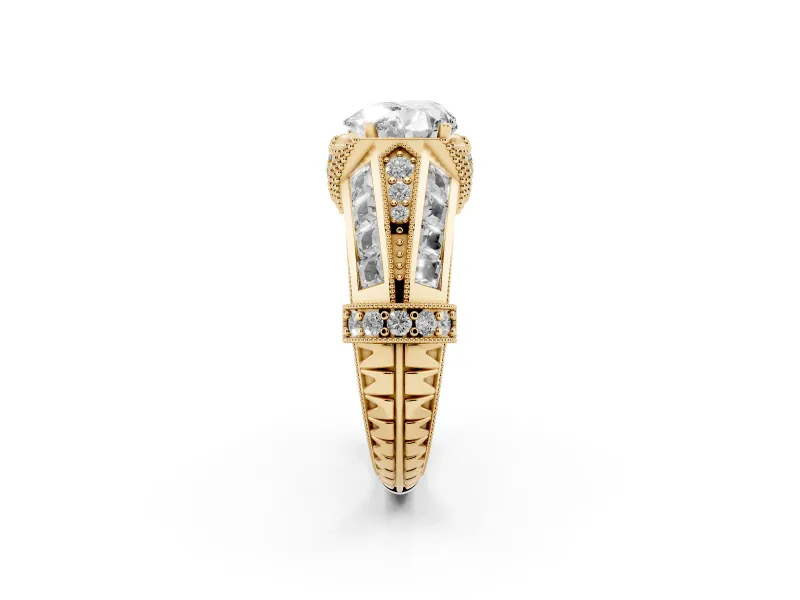 Heart Cut Diamond Vintage-Inspired Milgrain Ring Set in Yellow gold with Accent Split Shank