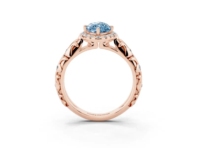 Marquise Leaf Halo Engagement Ring Setting for a Fancy Blue Lab-Grown Diamond | Rose Gold