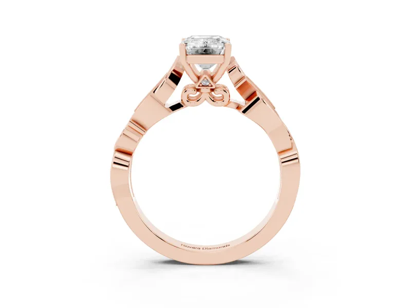 Emerald Cut Vintage Vine Solitaire Engagement Ring Setting | Milgrain Leaves | Rose Gold