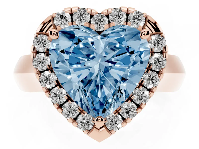 Heart-Shaped Halo Engagement Ring Setting for a Fancy Blue Lab-Grown Diamond | Square Profile Band | Rose Gold