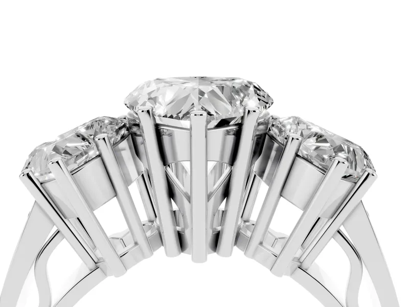 Heart-Shaped Three Stone Engagement Ring Setting | Beaded Shoulders | Platinum
