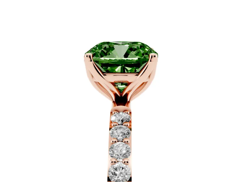 Cushion Cut Pave Engagement Ring Setting for a Fancy Green Lab-Grown Diamond | Slim Band | Rose Gold