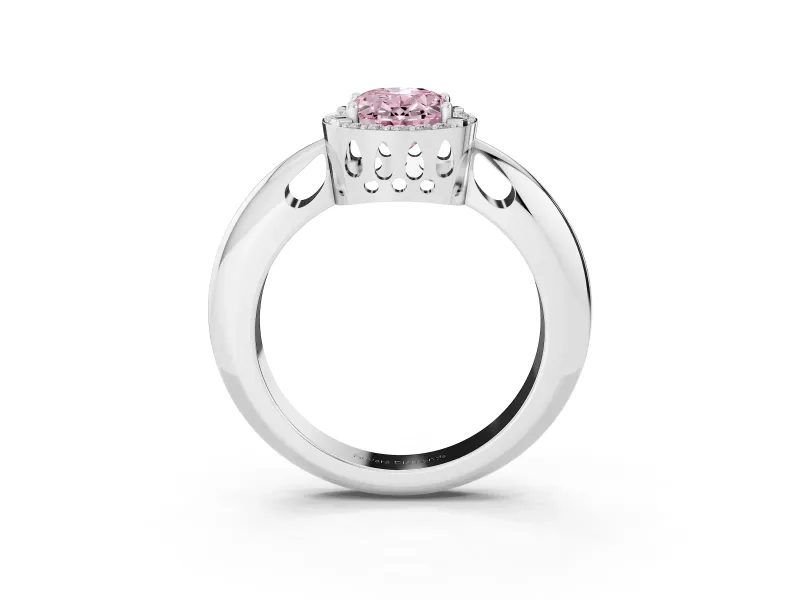 Oval Halo Engagement Ring Setting for a Fancy Pink Lab-Grown Diamond | Plain Band | White Gold