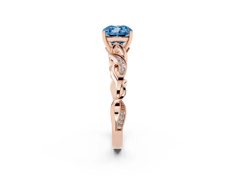Cushion Cut Vine Engagement Ring Setting for a Fancy Blue Lab-Grown Diamond | Rose Gold