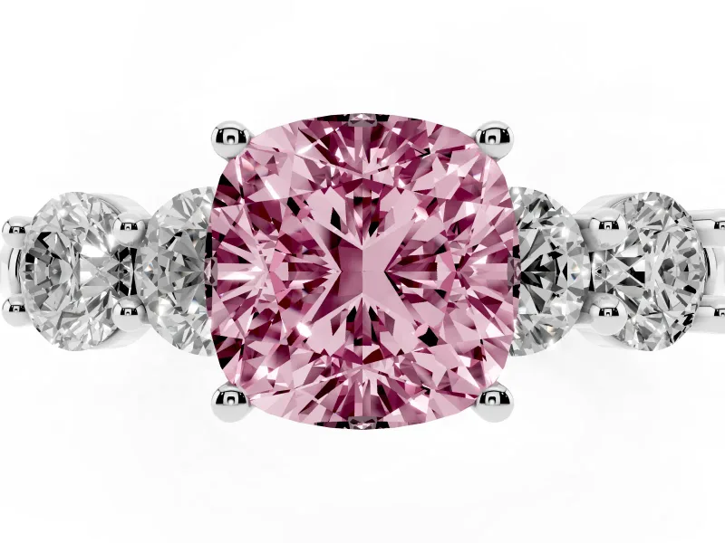 Cushion Cut Five Stone Engagement Ring Setting for a Fancy Pink Lab-Grown Diamond | Plain Band | Sterling Silver