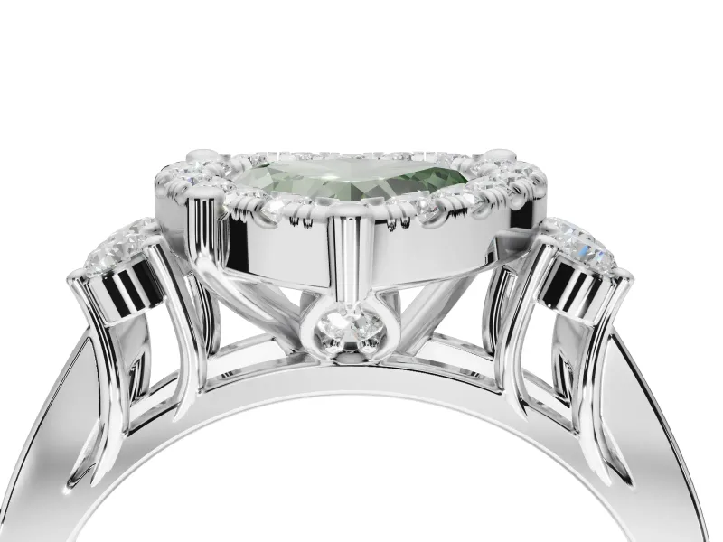 Heart-Shaped Halo Engagement Ring Setting for a Fancy Green Lab-Grown Diamond | Graduated Channel Band | White Gold