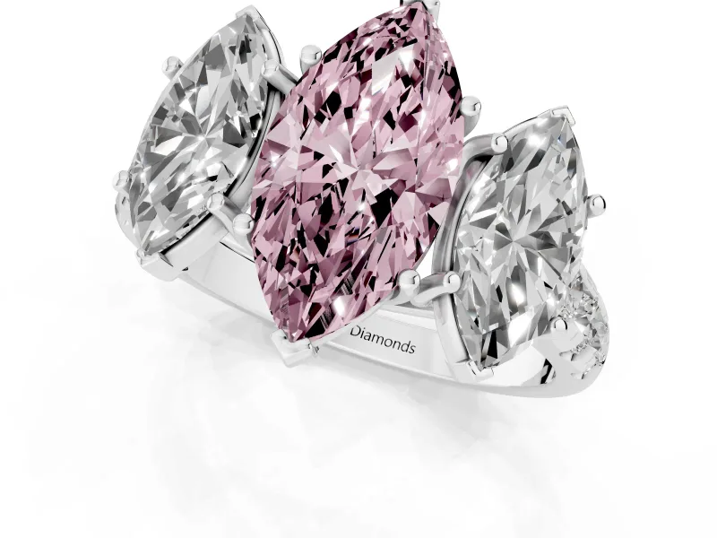 Marquise Three Stone Engagement Ring Setting for a Fancy Pink Lab-Grown Diamond | Accented Shoulders | Platinum