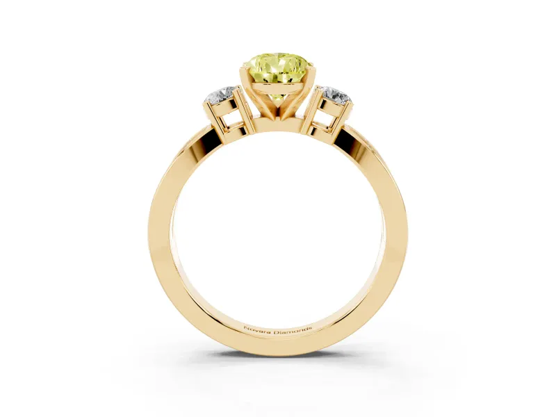 Fancy Yellow Three-Stone Pear Cut Diamond Twist Band Ring Set in Yellow gold with Pavé Accents and Prong Setting
