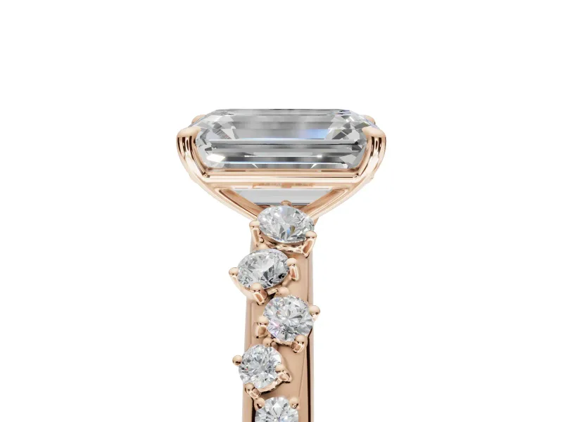 Emerald Cut Solitaire Engagement Ring Setting | Graduated Scattered Accents | Rose Gold