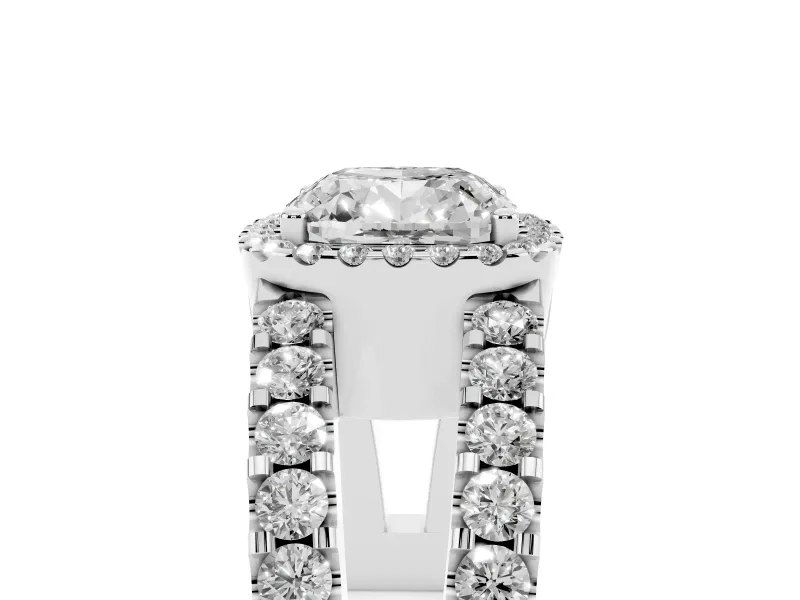 Cushion Cut Halo Split Shank Engagement Ring Setting | Pavé Strands | Sterling Silver