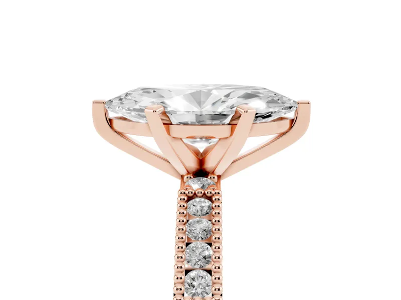Marquise Vintage Pavé Solitaire Engagement Ring Setting | Milgrain Edges | Rose Gold