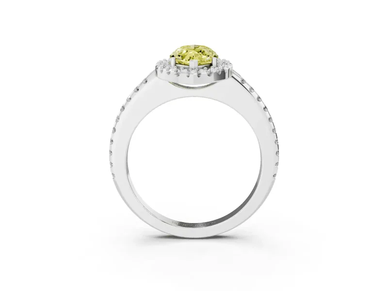 Marquise Pave Halo Engagement Ring Setting for a Fancy Yellow Lab-Grown Diamond | Pave Band | Platinum