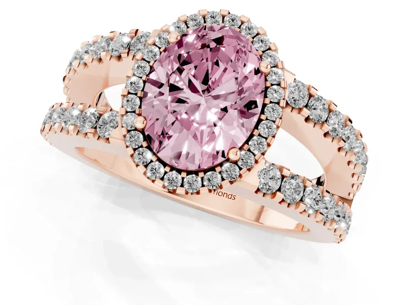 Oval Halo Split Shank Engagement Ring Setting for a Fancy Pink Lab-Grown Diamond | Rose Gold