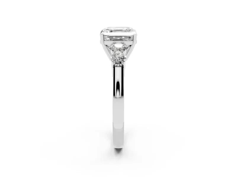 Asscher Cut Close Set Five Stone Engagement Ring Setting | Sterling Silver