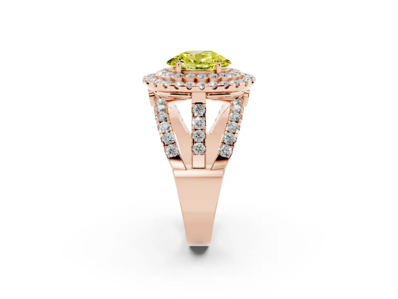 Oval Double Halo Split Shank Engagement Ring Setting for a Fancy Yellow Lab-Grown Diamond | Pave Strands | Rose Gold