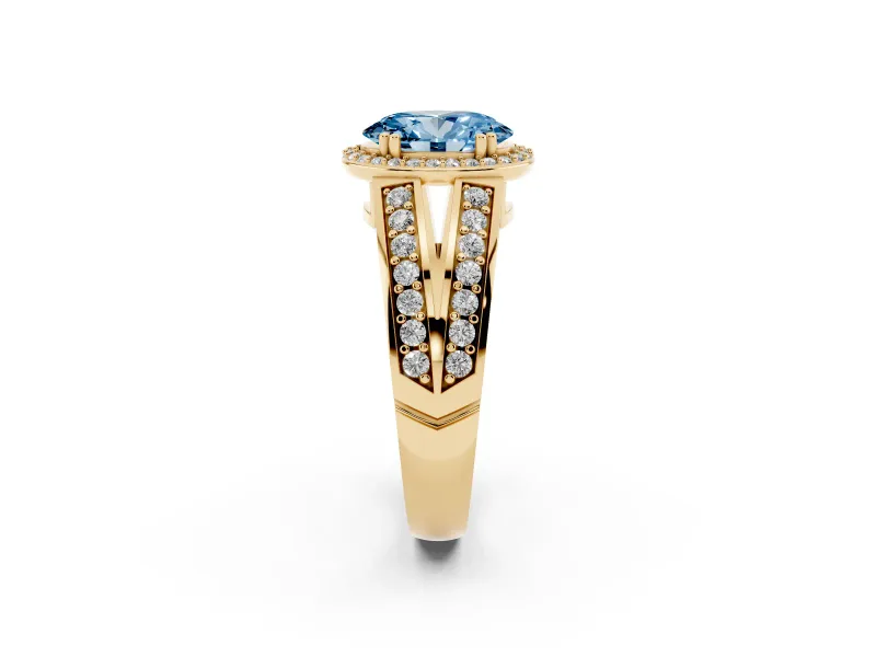 Oval Halo Engagement Ring Setting for a Fancy Blue Lab-Grown Diamond | Split Shank | Yellow Gold