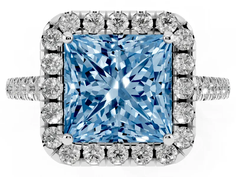 Princess Cut Raised Halo Engagement Ring Setting for a Fancy Blue Lab-Grown Diamond | Platinum