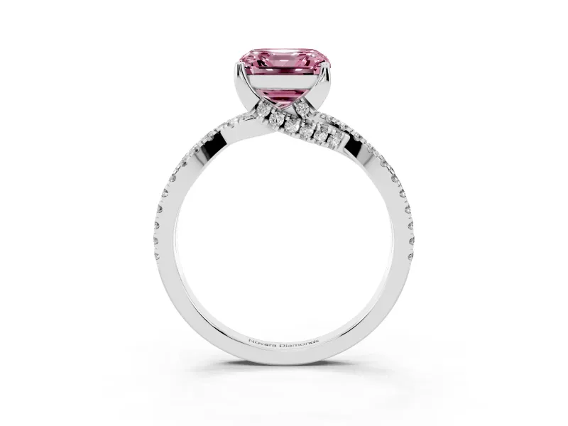 Asscher Cut Twisted Pave Engagement Ring Setting for a Fancy Pink Lab-Grown Diamond | Split Shank | Platinum