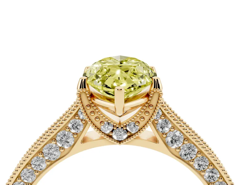 Marquise Hidden Halo Engagement Ring Setting for a Fancy Yellow Lab-Grown Diamond | Milgrain Pave | Yellow Gold