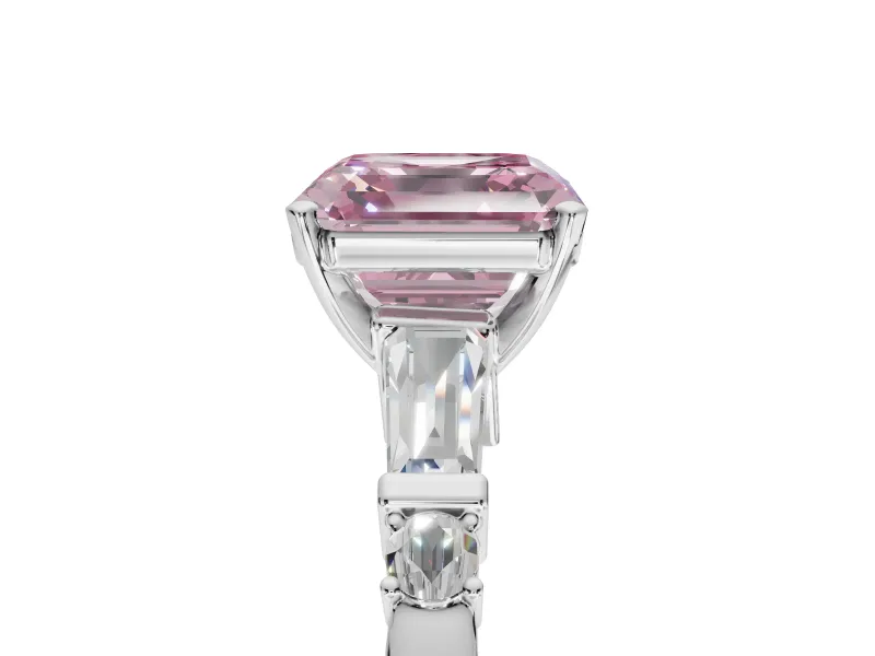 Asscher Cut Tapered Baguette Engagement Ring Setting for a Fancy Pink Lab-Grown Diamond | Sterling Silver