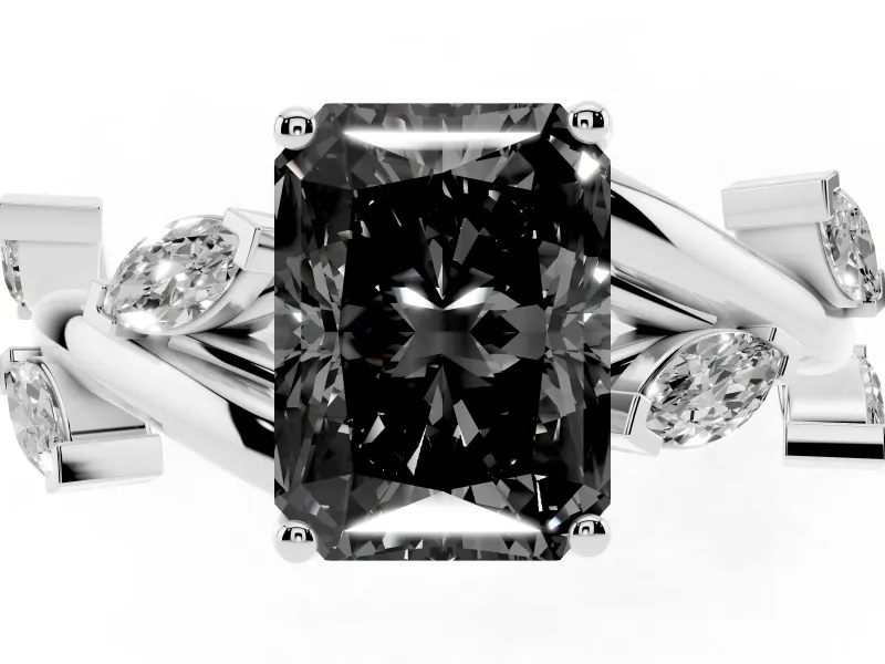 Radiant Cut Twisted Vine Engagement Ring Setting for a Black Center | Marquise Leaves | Platinum