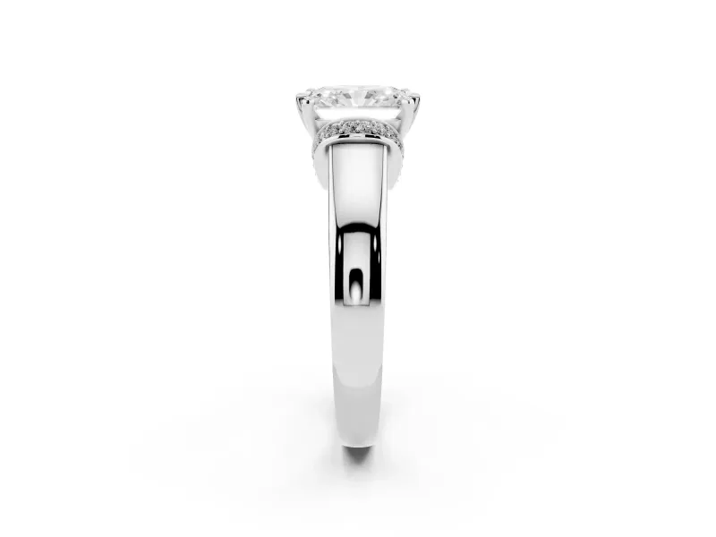 Radiant Cut Pavé Collar Solitaire Engagement Ring Setting | Wide Polished Band | Sterling Silver