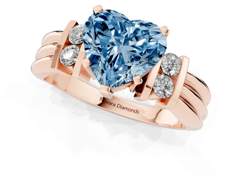 Heart-Shaped Bar-Set Engagement Ring Setting for a Fancy Blue Lab-Grown Diamond | Rose Gold