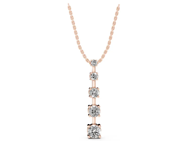 Round Lab-Grown Diamond Graduated Vertical Bar Pendant Necklace | Prong Baskets | Rose Gold