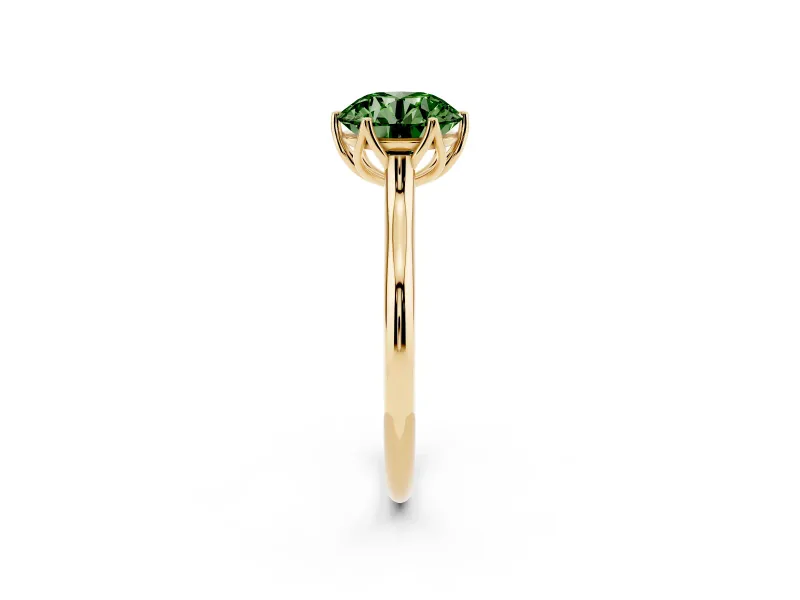 Fancy Green Round Cut Diamond Solitaire Cathedral Ring Set in Yellow gold with Prong Setting