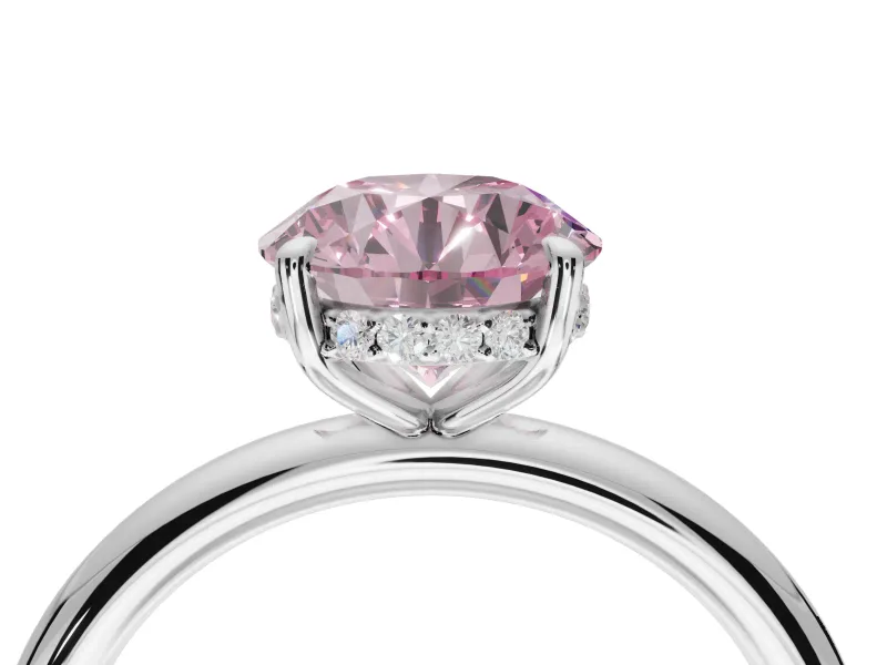 Round Hidden Halo Engagement Ring Setting for a Fancy Pink Lab-Grown Diamond | Platinum