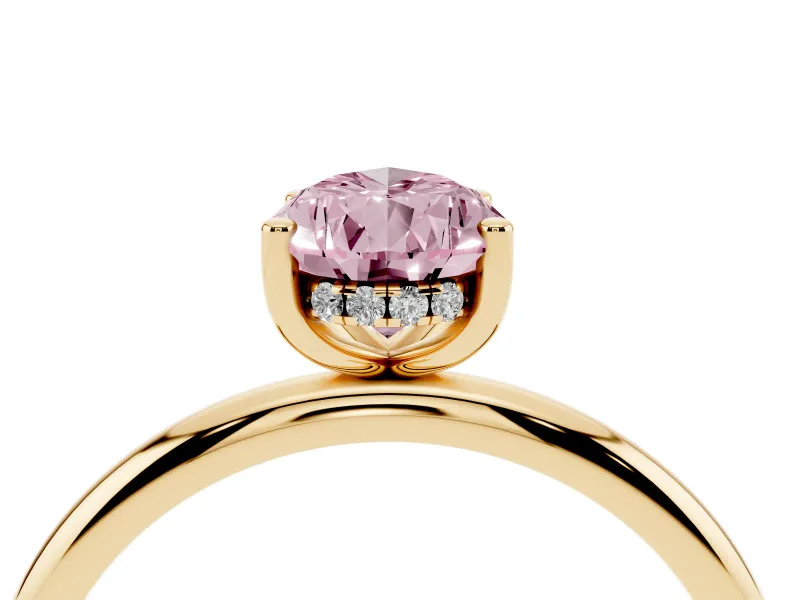 Pear-Shaped Hidden Halo Engagement Ring Setting for a Fancy Pink Lab-Grown Diamond | Plain Band | Yellow Gold