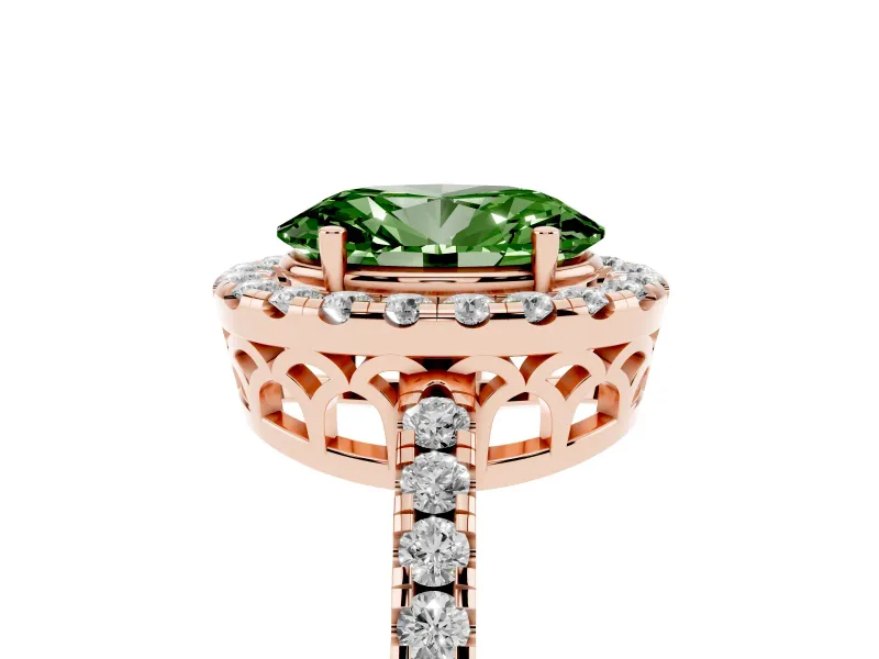 Oval Halo Engagement Ring Setting for a Fancy Green Lab-Grown Diamond | Pavé Band | Rose Gold