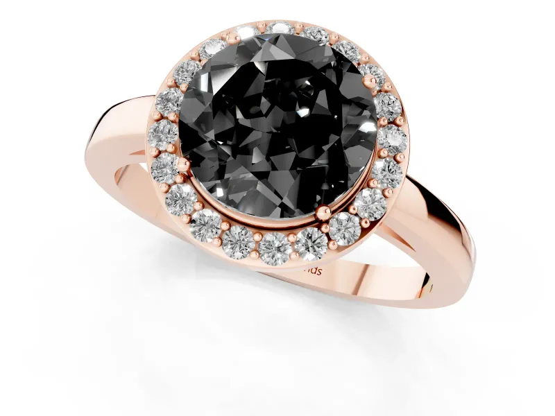 Fancy Black Round Cut Diamond Halo Ring Set in Rose gold with Solitaire Band and Prong Setting