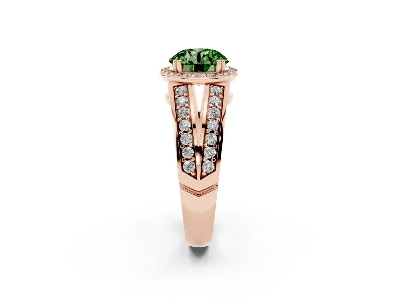 Round Halo Engagement Ring Setting for a Fancy Green Lab-Grown Diamond | Split Shank | Rose Gold