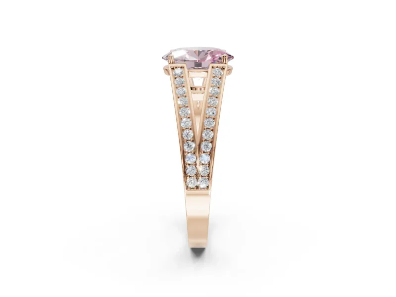Oval Split Shank Pavé Engagement Ring Setting for a Fancy Pink Lab-Grown Diamond | Rose Gold