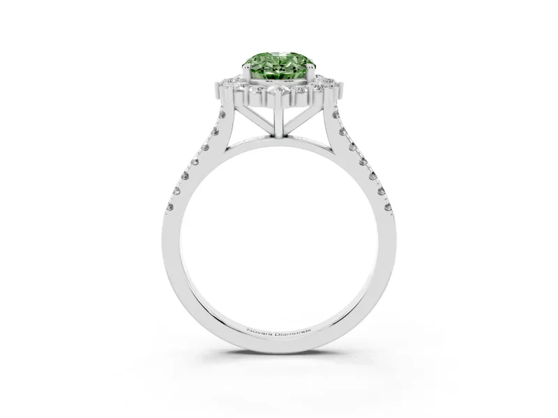 Oval Scalloped Halo Engagement Ring Setting for a Fancy Green Lab-Grown Diamond | Single Row Pave | Platinum