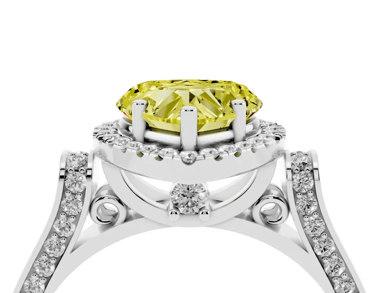 Heart-Shaped Halo Engagement Ring Setting for a Fancy Yellow Lab-Grown Diamond | Pointed Pave Shoulders | Platinum