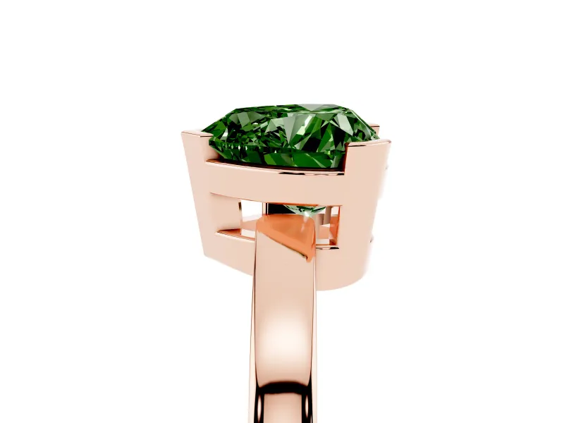 Fancy Green Heart Cut Diamond Solitaire Ring Set in Rose gold with Prong Head and Smooth Polished Band
