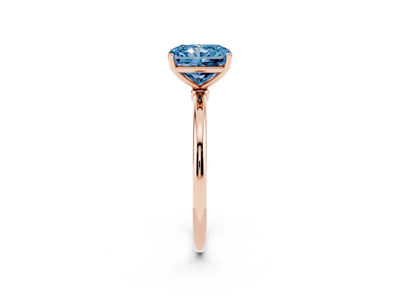 Radiant Cut Thin Solitaire Engagement Ring Setting for a Fancy Blue Lab-Grown Diamond | Straight Plain Band | Rose Gold