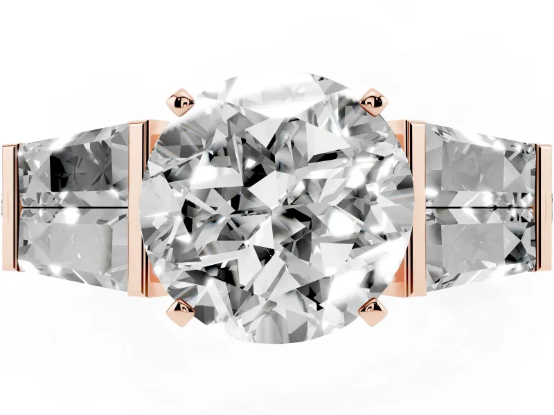 Round Channel Set Baguette Engagement Ring Setting | Paired Baguettes | Rose Gold