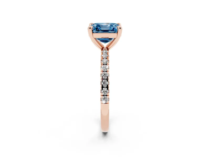 Asscher Cut Petite Pavé Solitaire Engagement Ring Setting for a Fancy Blue Lab-Grown Diamond | Slim Band | Rose Gold