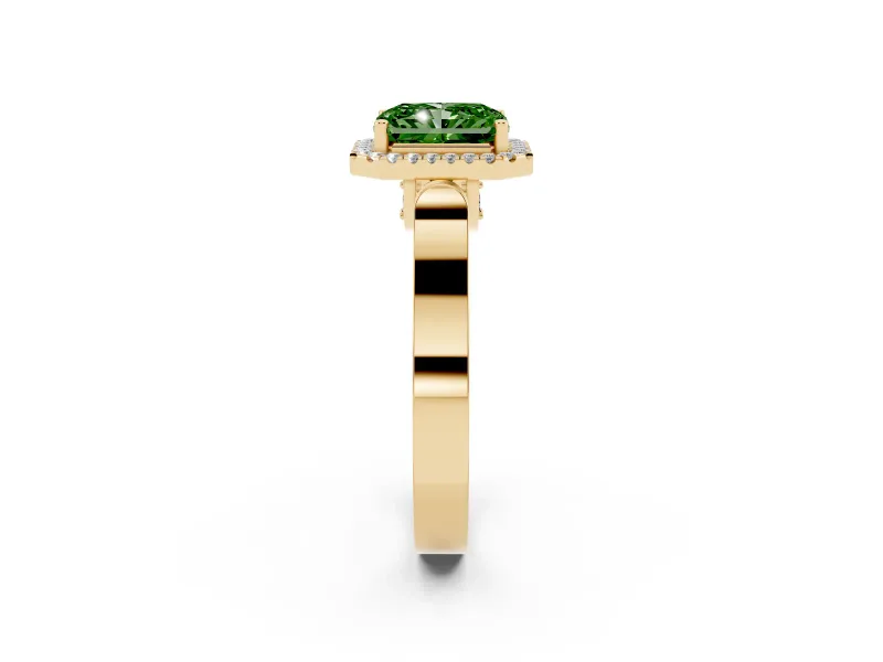 Radiant Cut Halo Engagement Ring Setting for a Fancy Green Lab-Grown Diamond | Pavé Panel Shoulders | Yellow Gold
