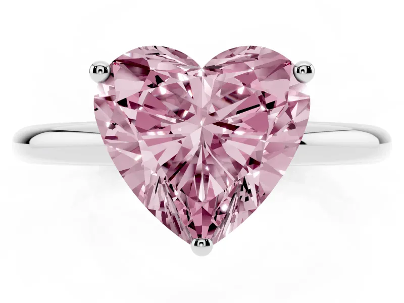 Heart-Shaped Micro-Prong Hidden Halo Engagement Ring Setting for a Fancy Pink Lab-Grown Diamond | Plain Band | Platinum
