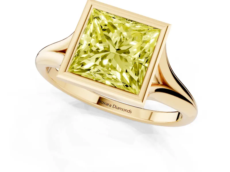 Princess Cut Bezel Engagement Ring Setting for a Fancy Yellow Lab-Grown Diamond | Yellow Gold