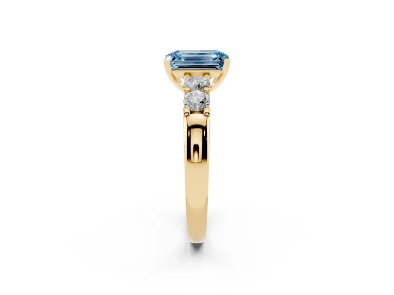Emerald Cut Five Stone Engagement Ring Setting for a Fancy Blue Lab-Grown Diamond | Yellow Gold