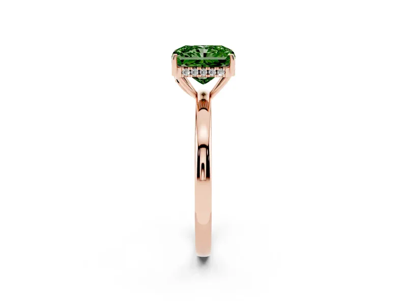 Radiant Cut Engagement Ring Setting for a Fancy Green Lab-Grown Diamond | Hidden Halo | Rose Gold